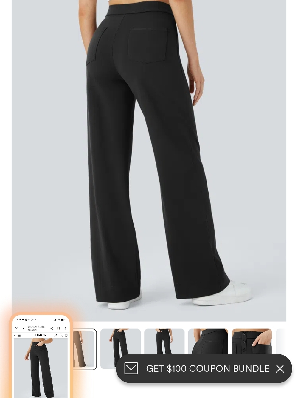 Harla Black Wide-Leg Pull-On Pants